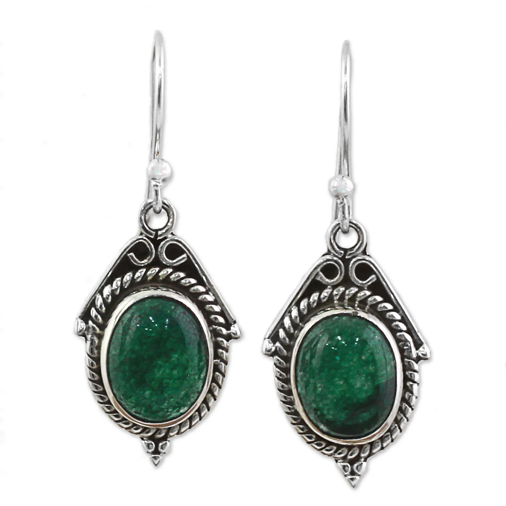 Hand Made Sterling Silver Green Onyx Dangle Earrings India - Charming Green | NOVICA