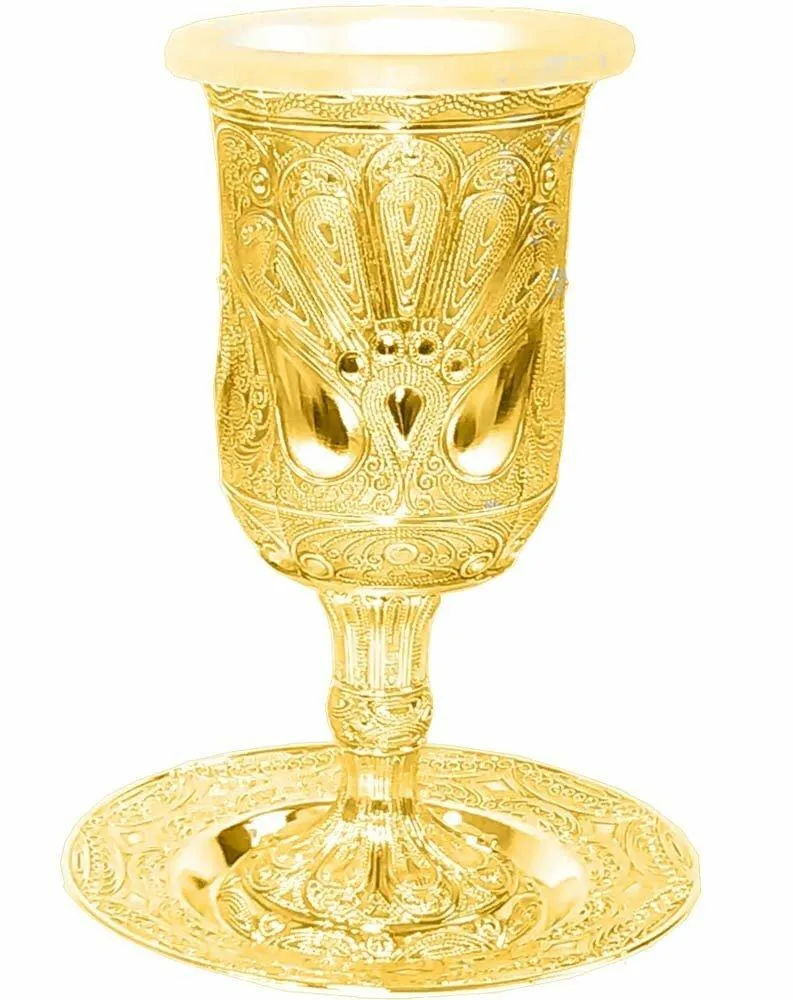 Kiddush Goblet with Coaster Filigree Gold