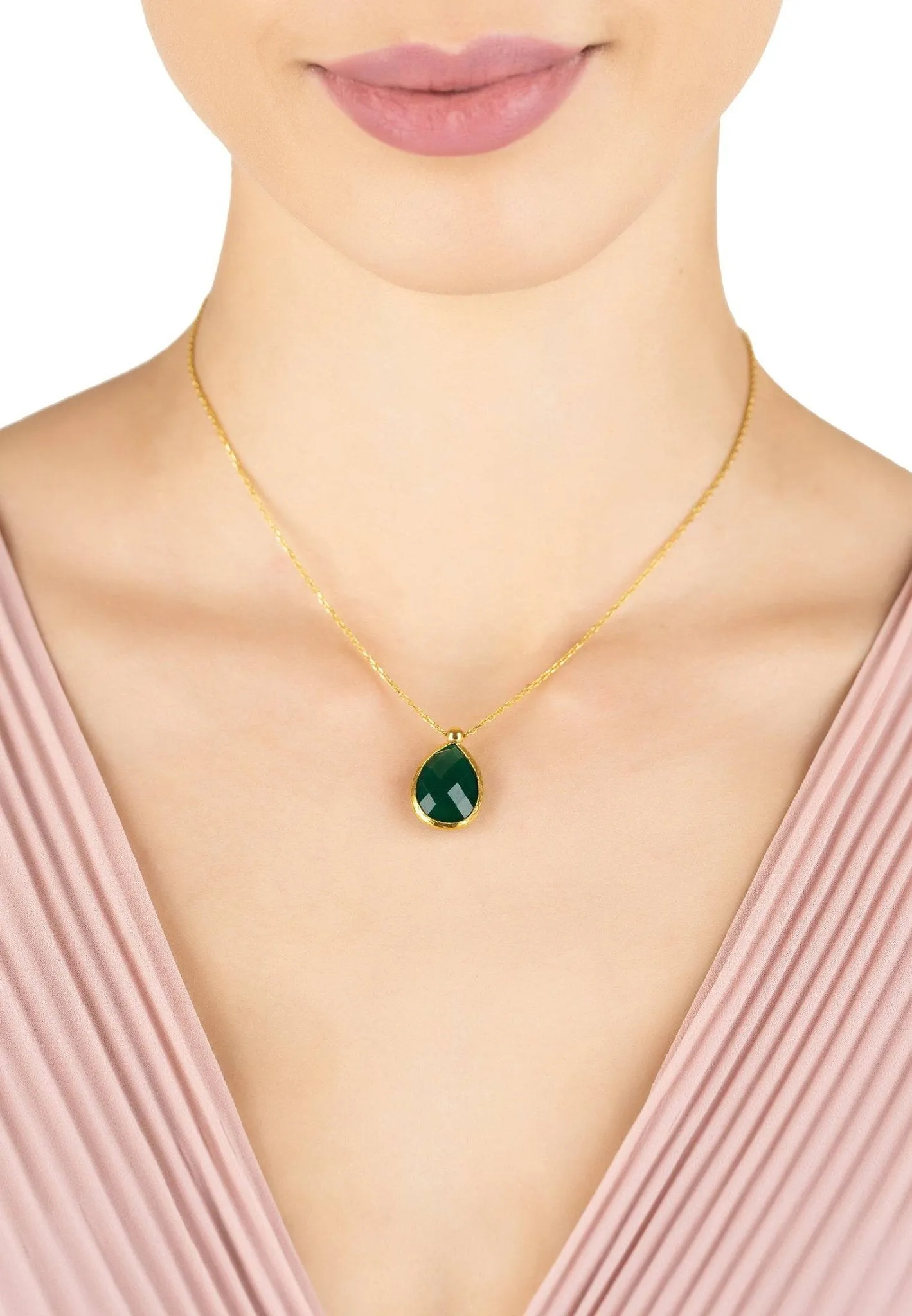 Latelita London Petite Drop Necklace Gold Green Onyx