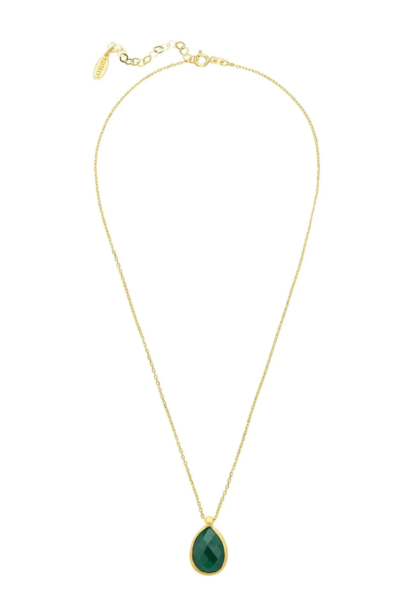 Latelita London Petite Drop Necklace Gold Green Onyx