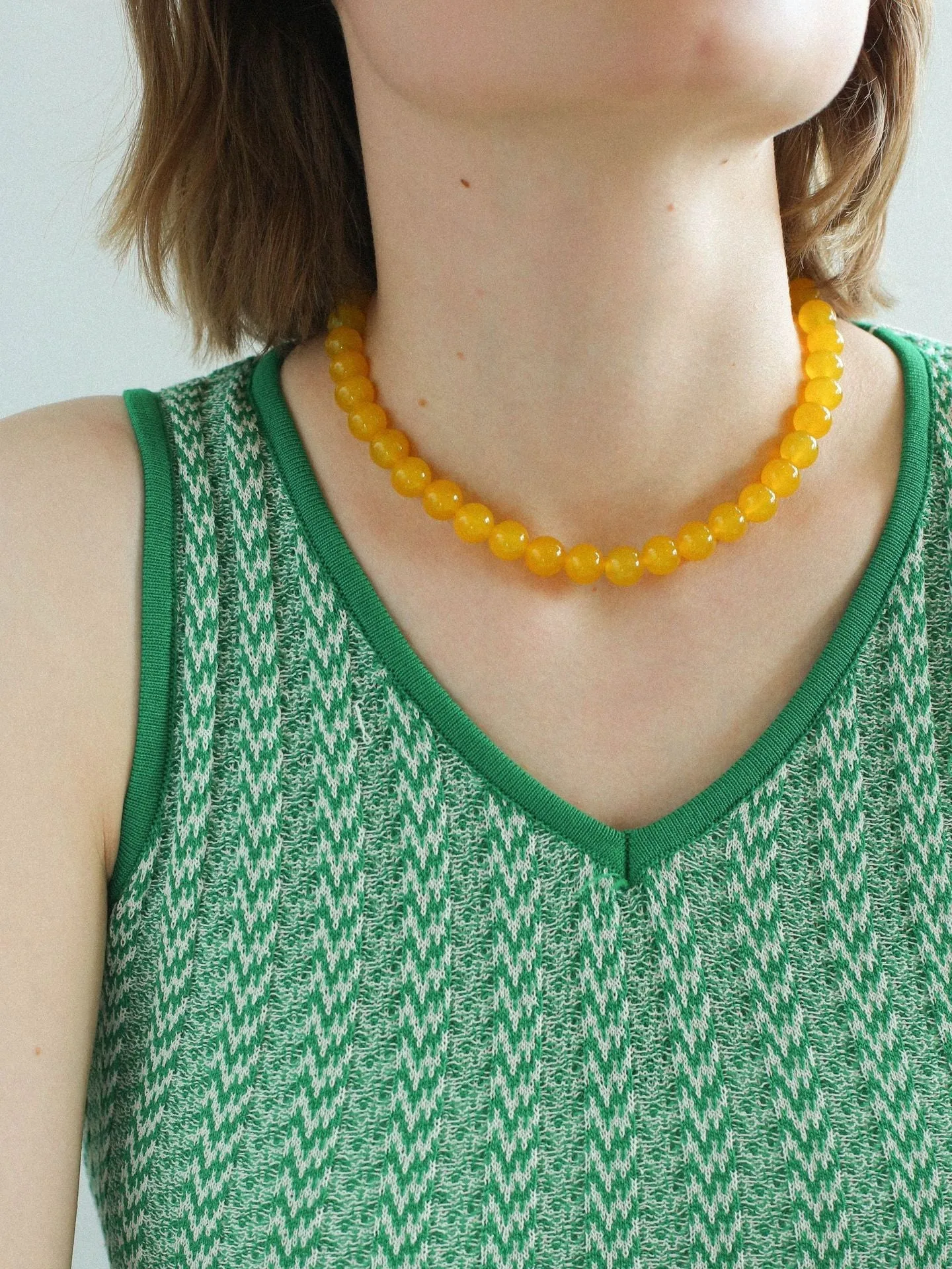 Lemon Soda Yellow Onyx Beaded Necklace