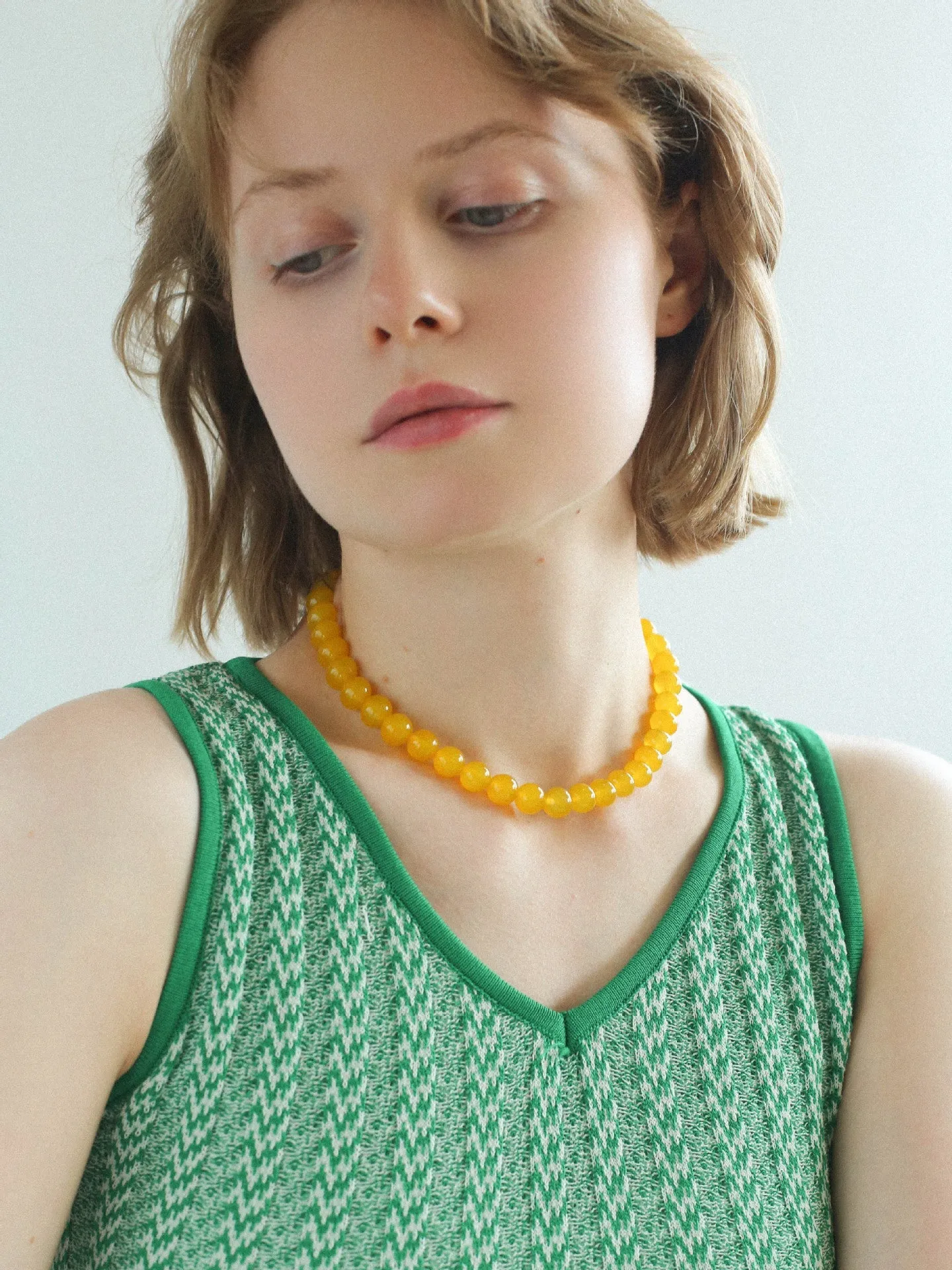 Lemon Soda Yellow Onyx Beaded Necklace