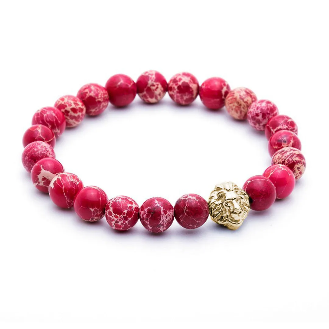 Leo Jasper Beaded Bracelet - Solid Gold