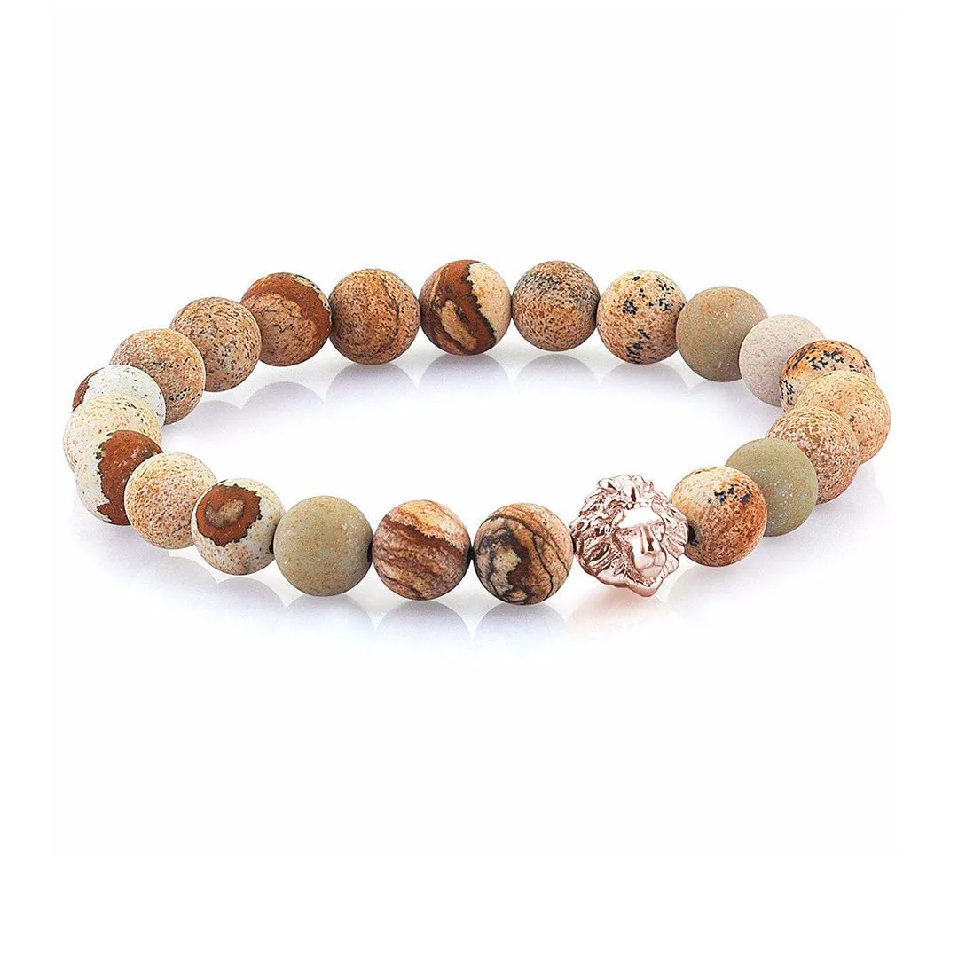 Leo Jasper Beaded Bracelet - Solid Gold