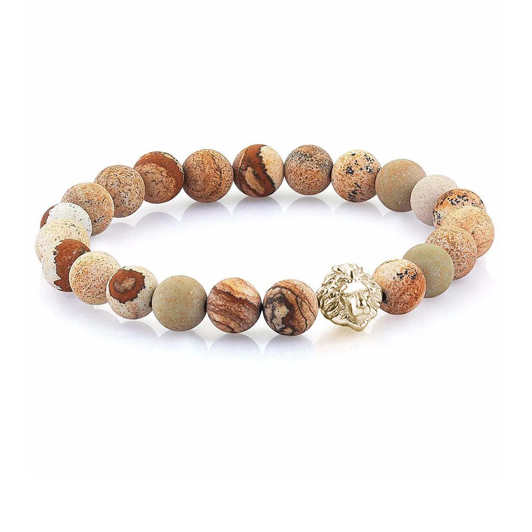 Leo Jasper Beaded Bracelet - Solid Gold