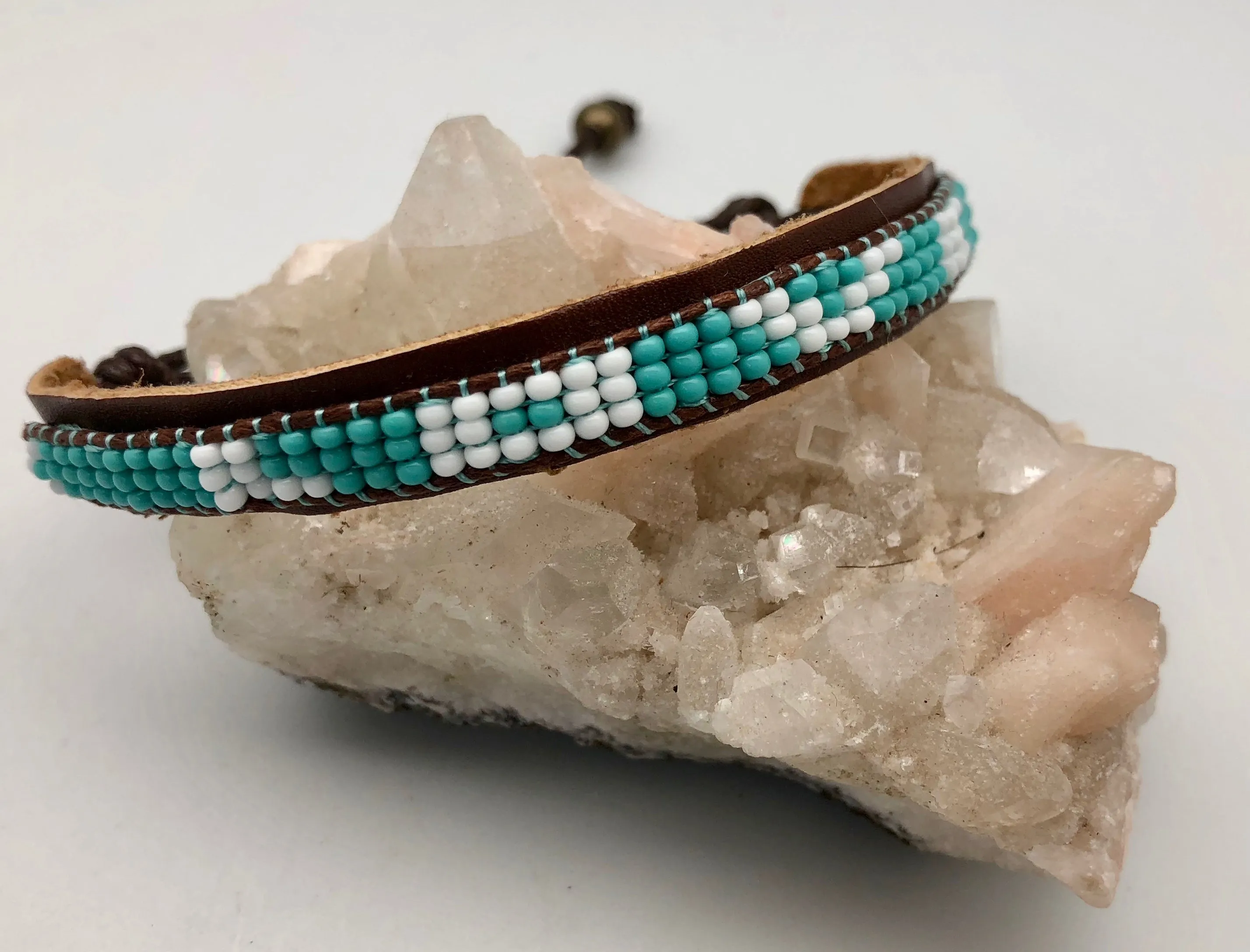 Love Is Project Adjustable Turquoise & White Bead Skinny Love Bracelet (Vegan)