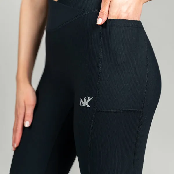 Lucia Ribbed V Belt - Onyx Leggings