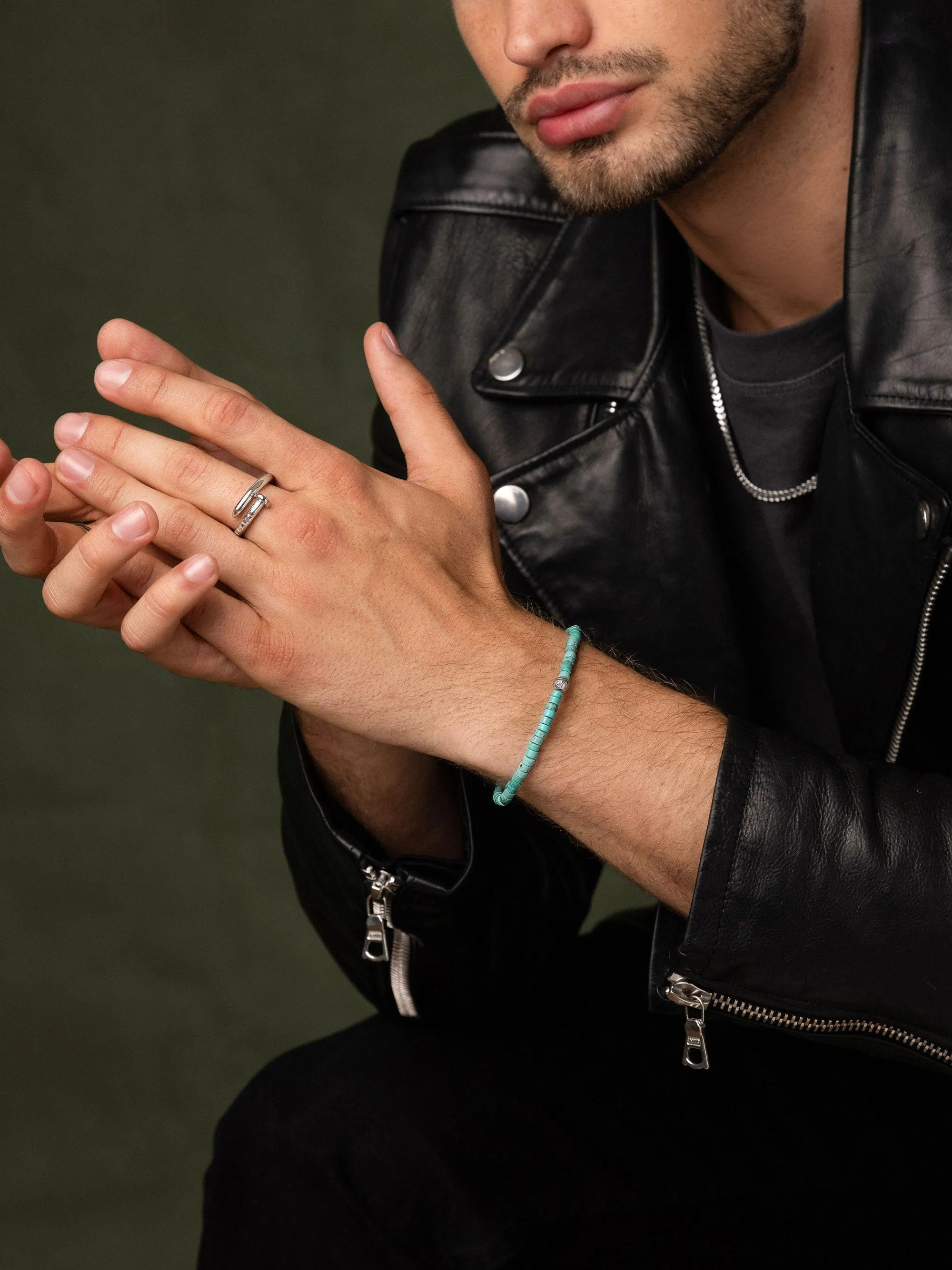 Men's Wristband with Turquoise Heishi Beads