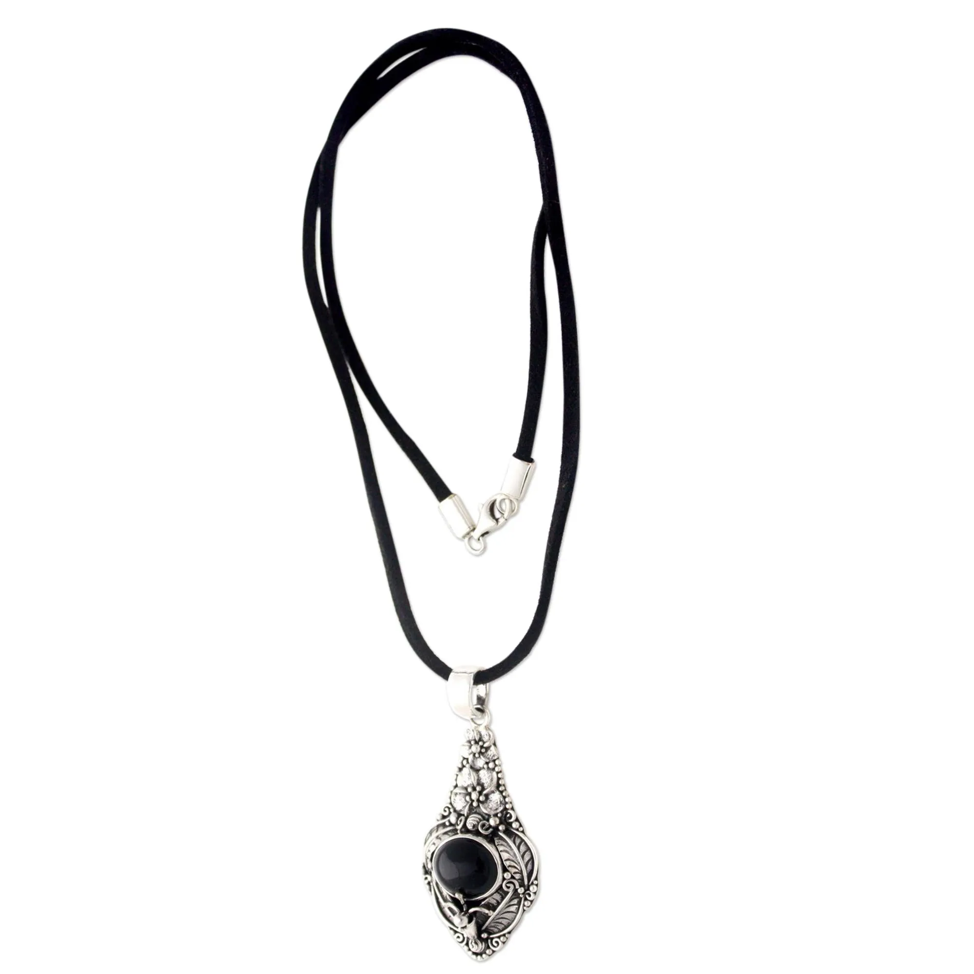 Midnight Garden Floral Sterling Silver and Onyx Necklace