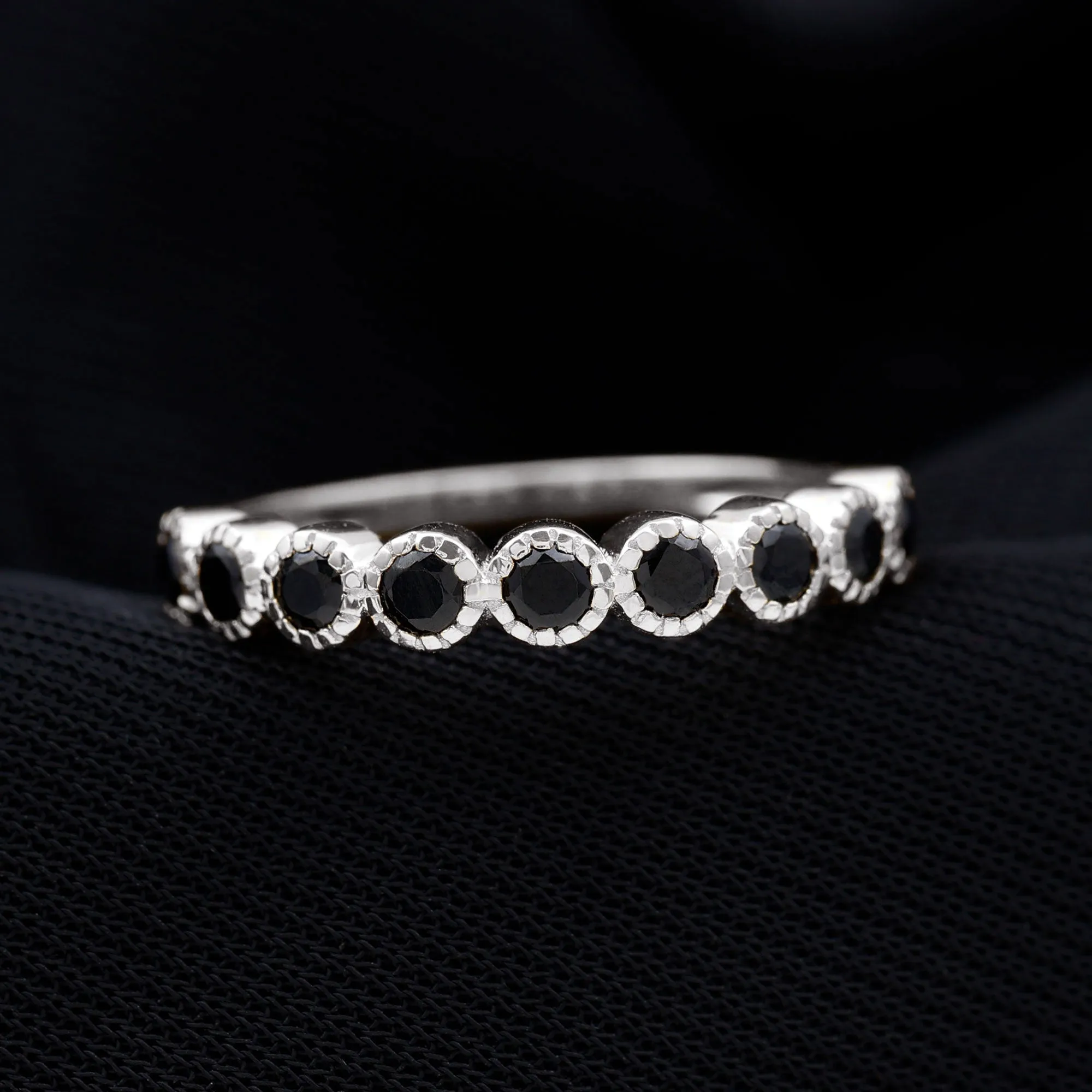 Miligrain Bezel Set Black Onyx Half Eternity Ring