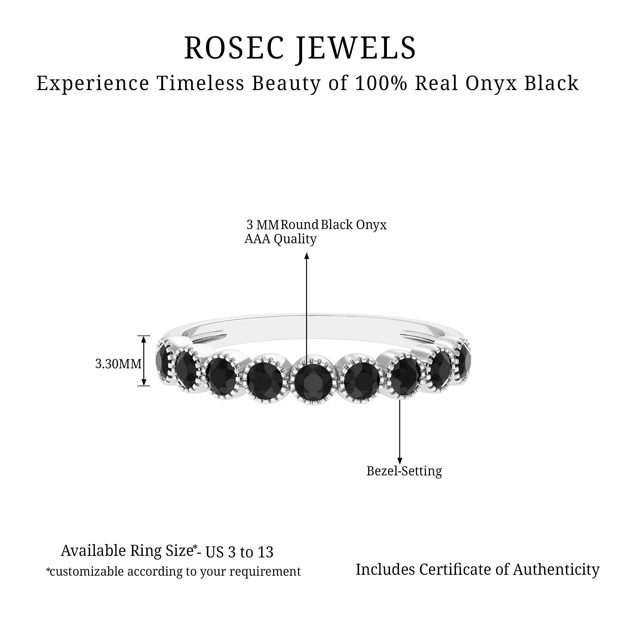 Miligrain Bezel Set Black Onyx Half Eternity Ring