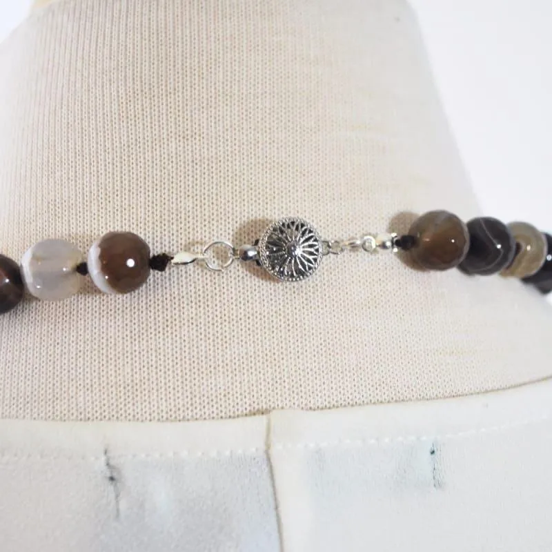 Natural  Brown Onyx Stripe Agate Beaded Necklace