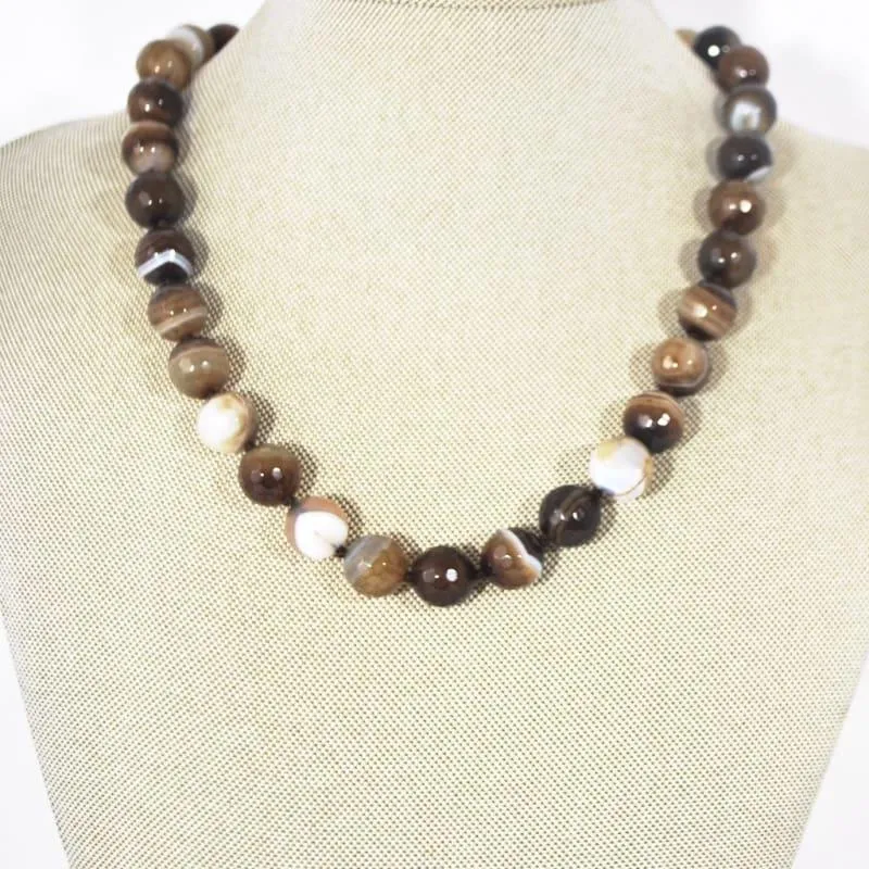 Natural  Brown Onyx Stripe Agate Beaded Necklace