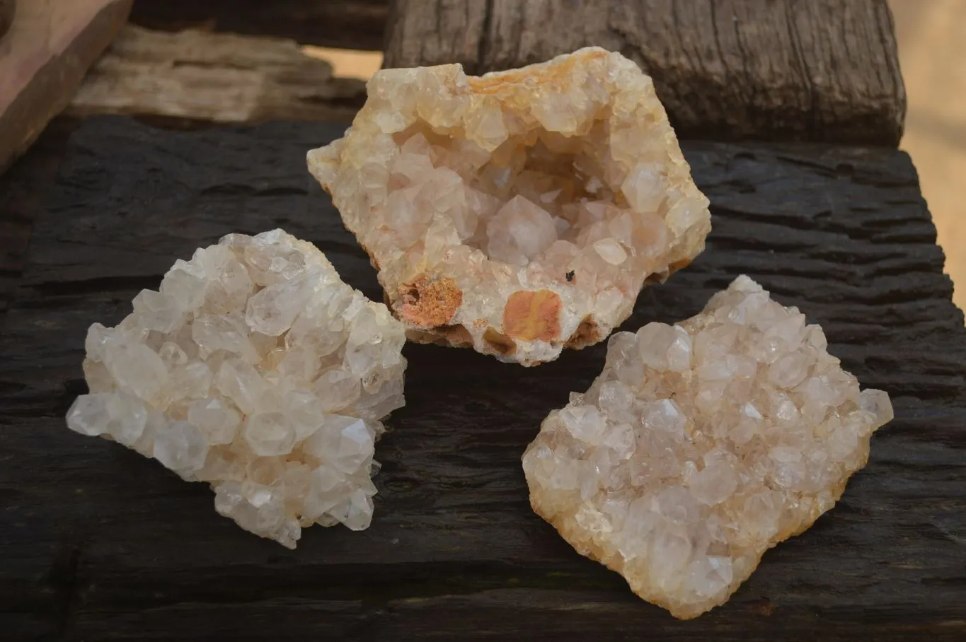 Natural Limonite Quartz Clusters x 3 From Zambia