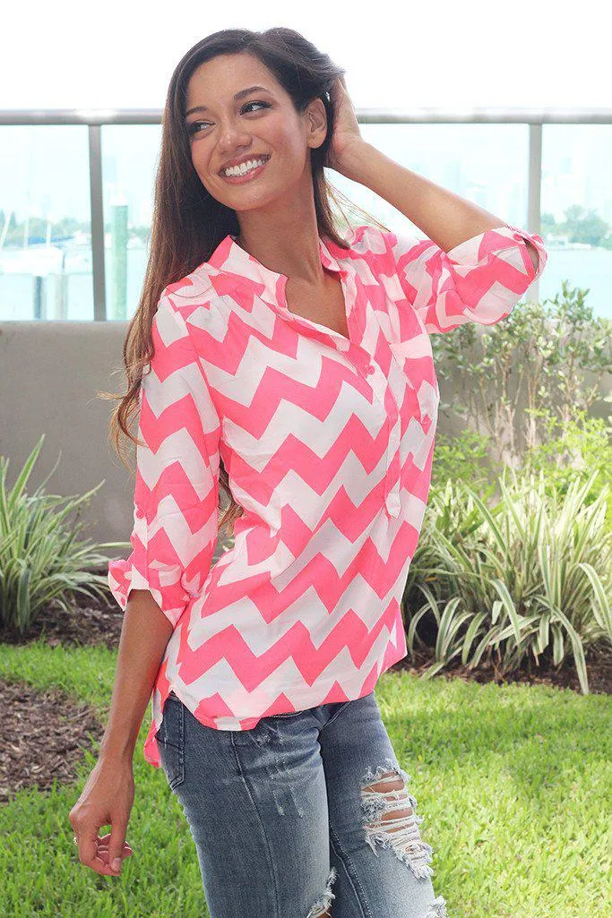 Neon Coral Chevron Top