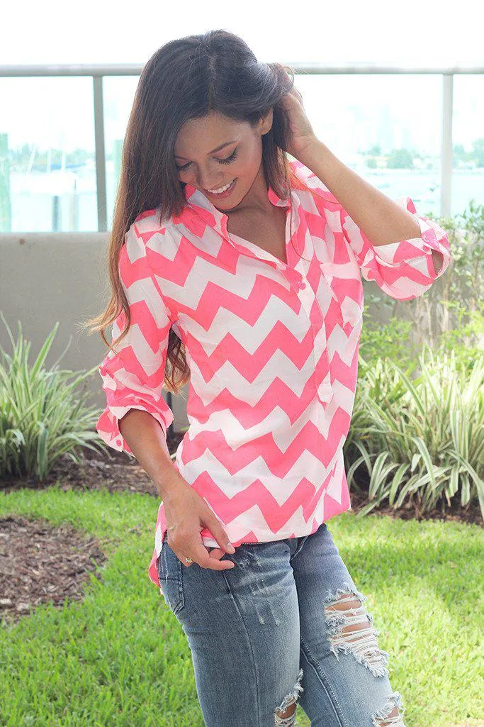 Neon Coral Chevron Top