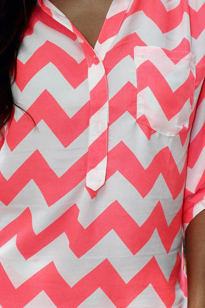 Neon Coral Chevron Top