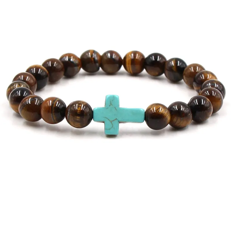 Nine-color Turquoise Cross Tigereye Bracelet Buddha Beads Bracelet