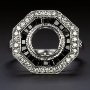 ONYX DIAMOND RING SETTING ROUND VINTAGE STYLE ENGAGEMENT ART DECO SEMI MOUNT