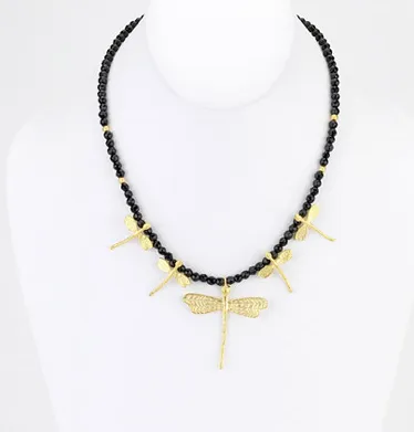 Onyx Dragonfly Beaded Necklace