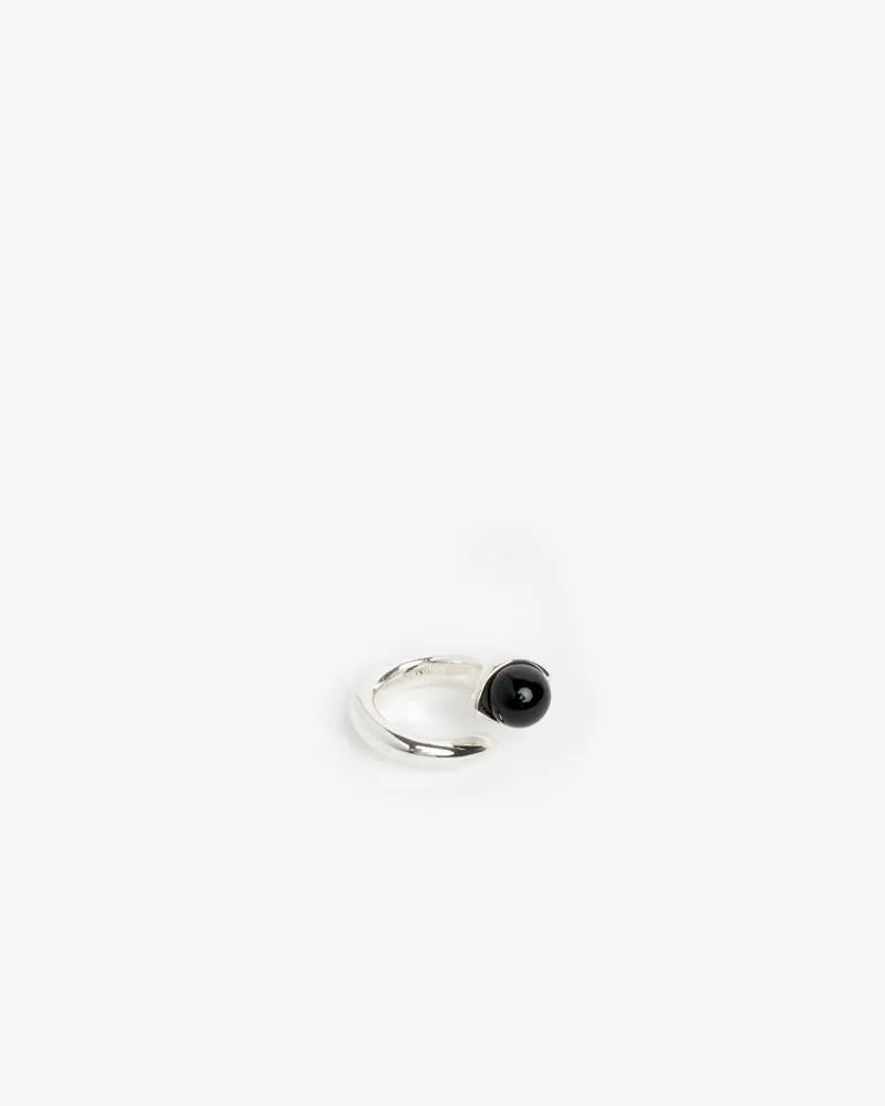 Onyx Snake Ring in Sterling Silver