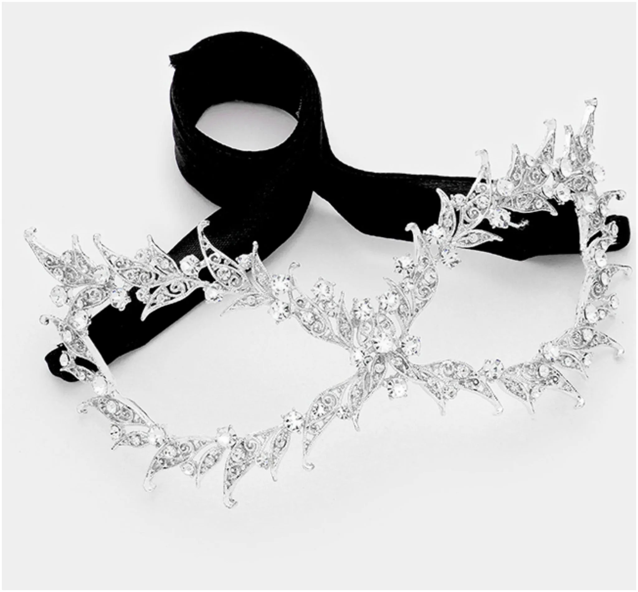 Pasha Filigree Cat Eye Masquerade Mask | Crystal | Silver