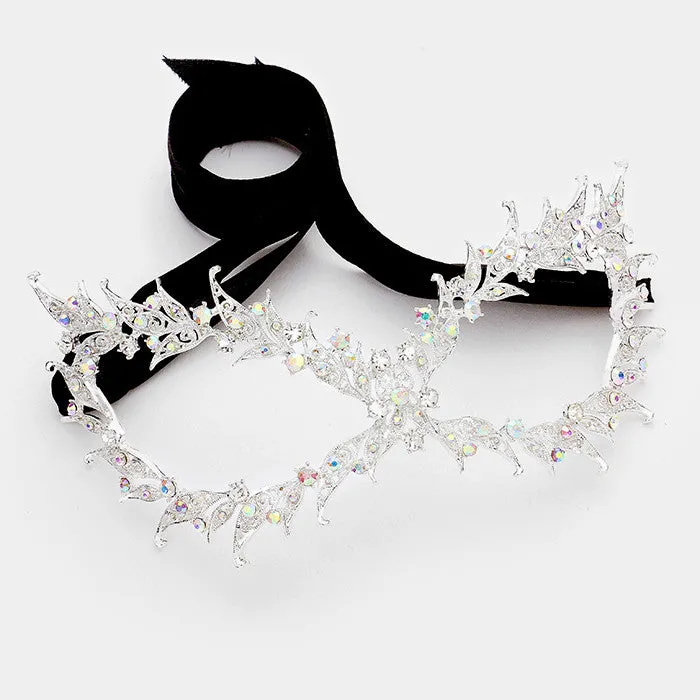 Pasha Filigree Cat Eye Masquerade Mask | Crystal | Silver