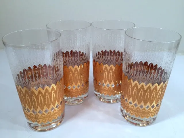 Pasinski Signed Mid-Century 22-Karat Gold and Filigree Highball Glasses (Set of 4)