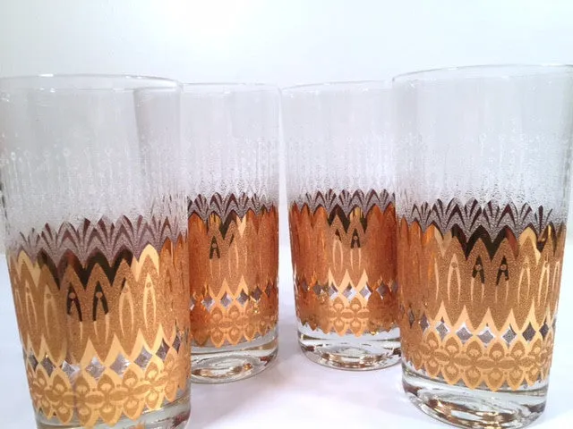 Pasinski Signed Mid-Century 22-Karat Gold and Filigree Highball Glasses (Set of 4)