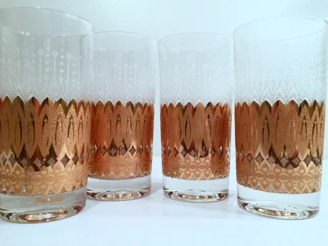 Pasinski Signed Mid-Century 22-Karat Gold and Filigree Highball Glasses (Set of 4)