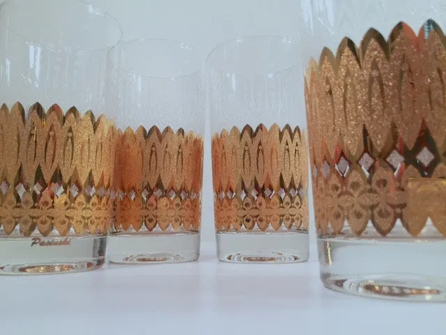 Pasinski Signed Mid-Century 22-Karat Gold and Filigree Highball Glasses (Set of 4)