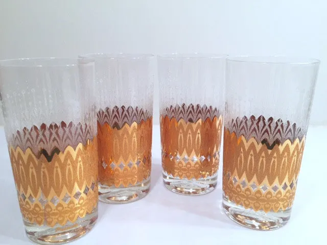 Pasinski Signed Mid-Century 22-Karat Gold and Filigree Highball Glasses (Set of 4)