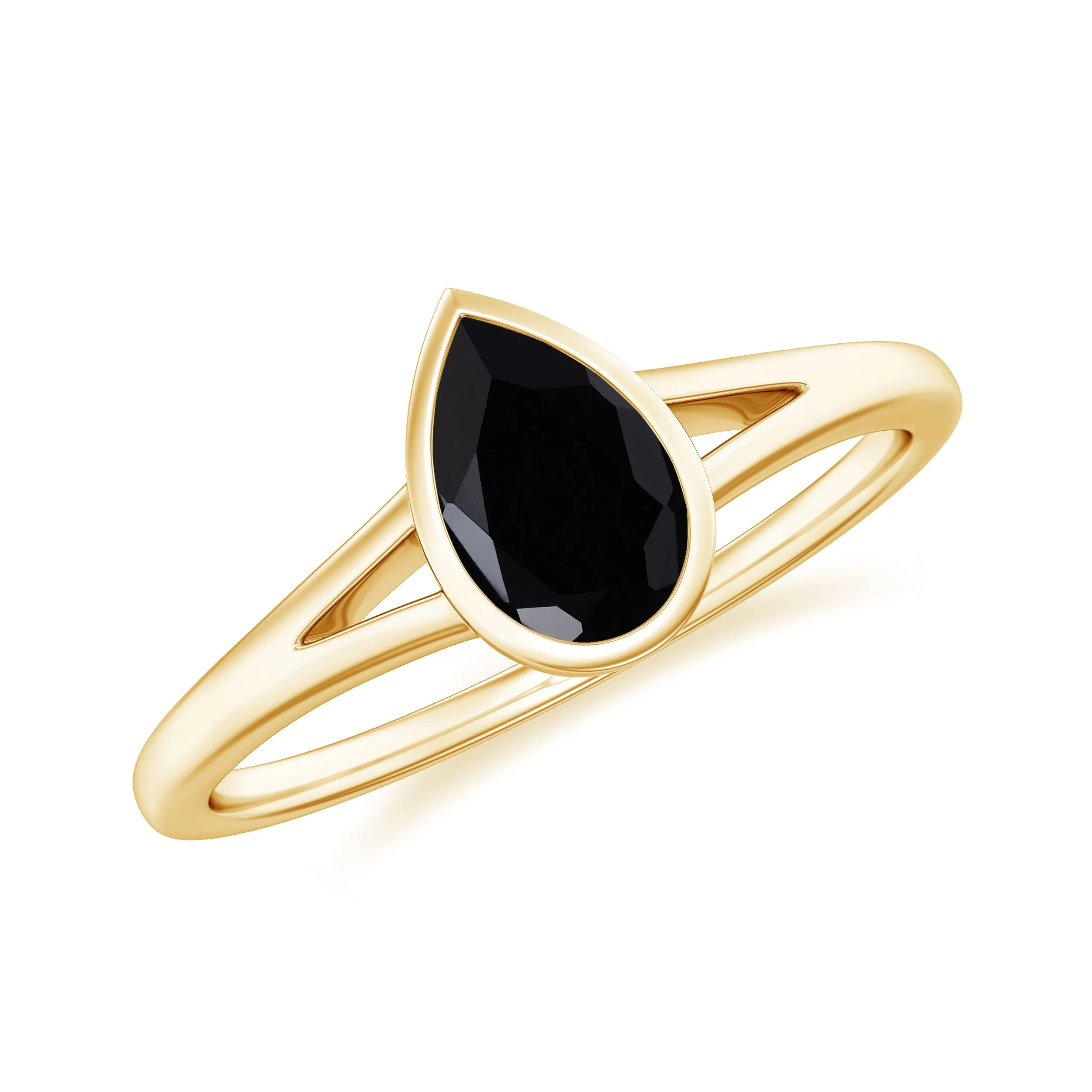 Pear Shape Black Onyx Solitaire Split Shank Ring