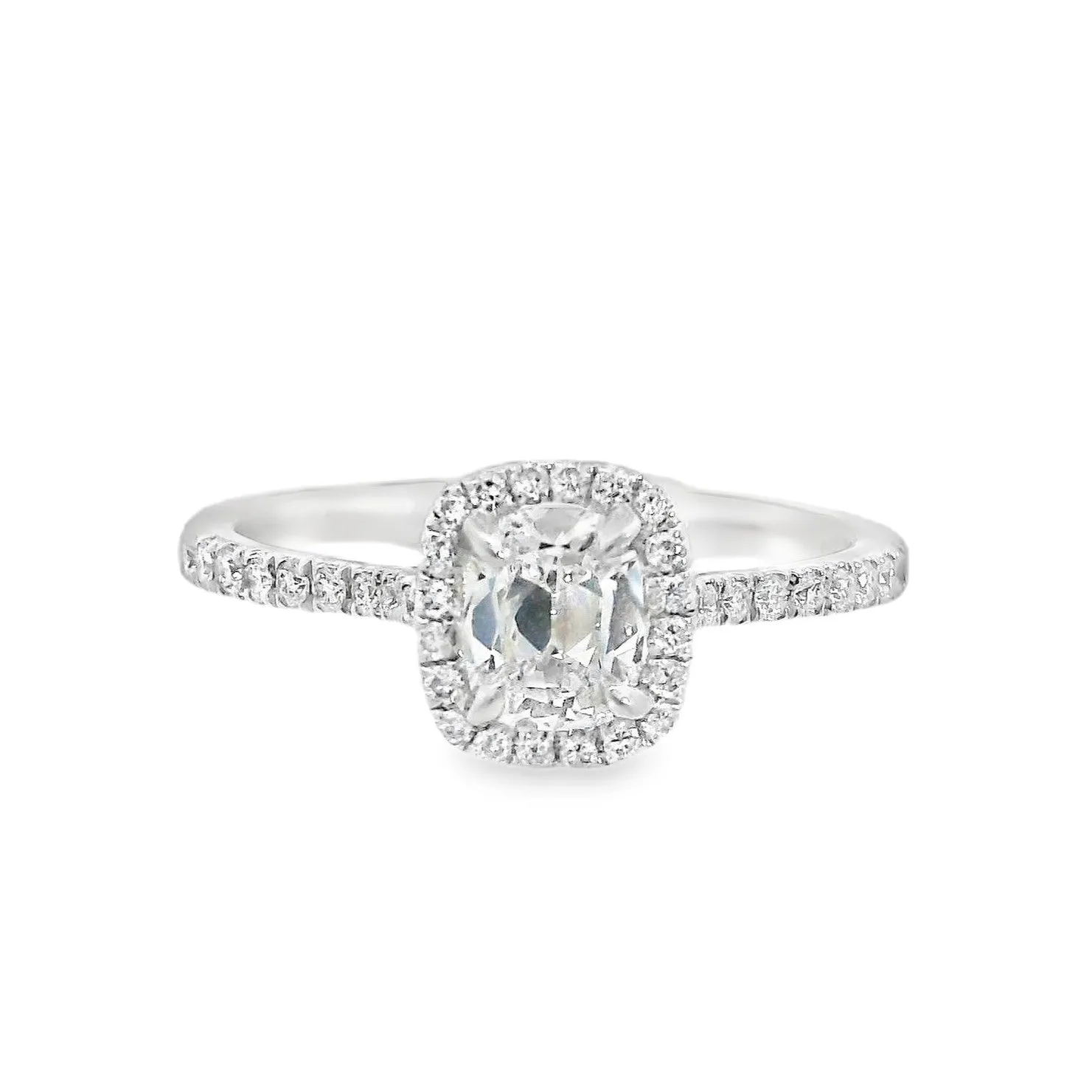 Platinum Cushion Diamond 0.55Ct Halo Engagement Ring