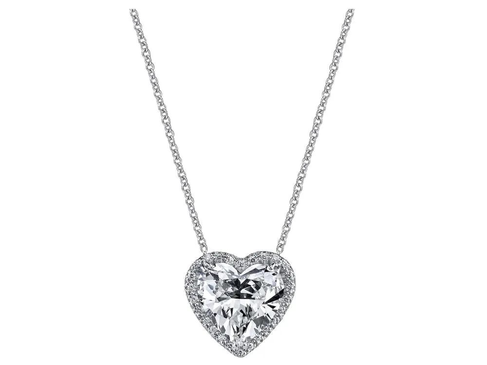 Platinum heart shaped diamond necklace = 4.55 carats J in color VS1 in clarity AGS