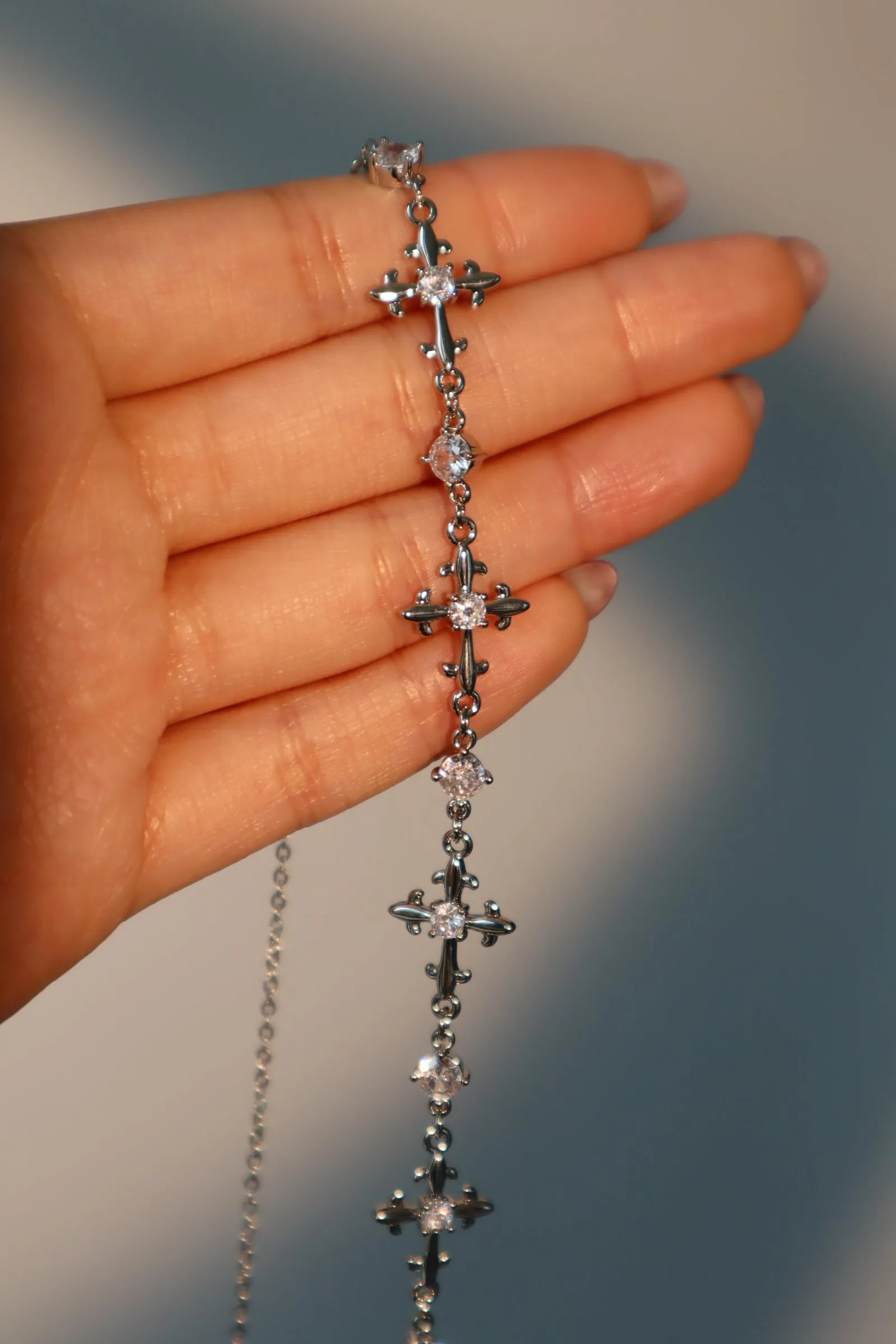 Platinum Plated Multi Diamond Cross Necklace