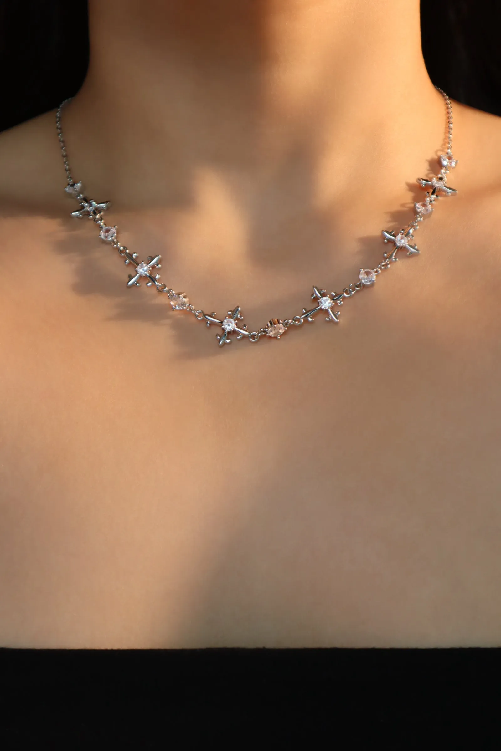 Platinum Plated Multi Diamond Cross Necklace