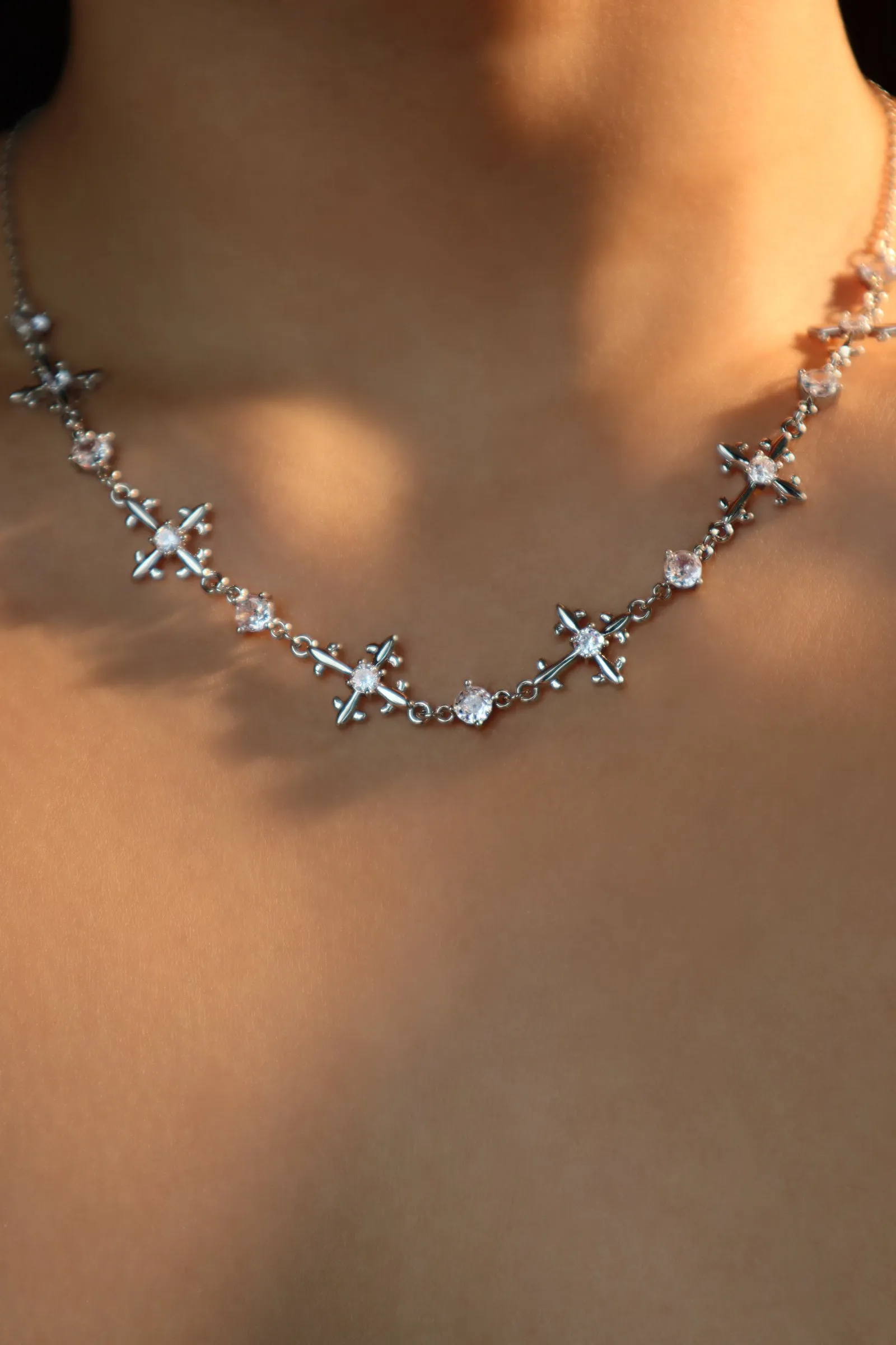 Platinum Plated Multi Diamond Cross Necklace