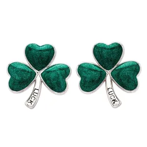 Platinum Plated Shamrock Green Enamel Earrings