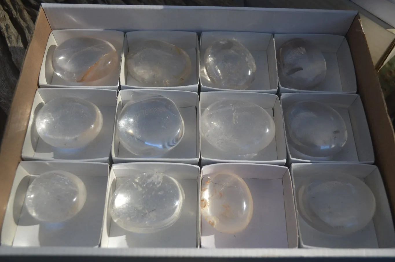 Polished Semi Optic Clear Quartz Galet / Palm Stones x 12 From Madagascar