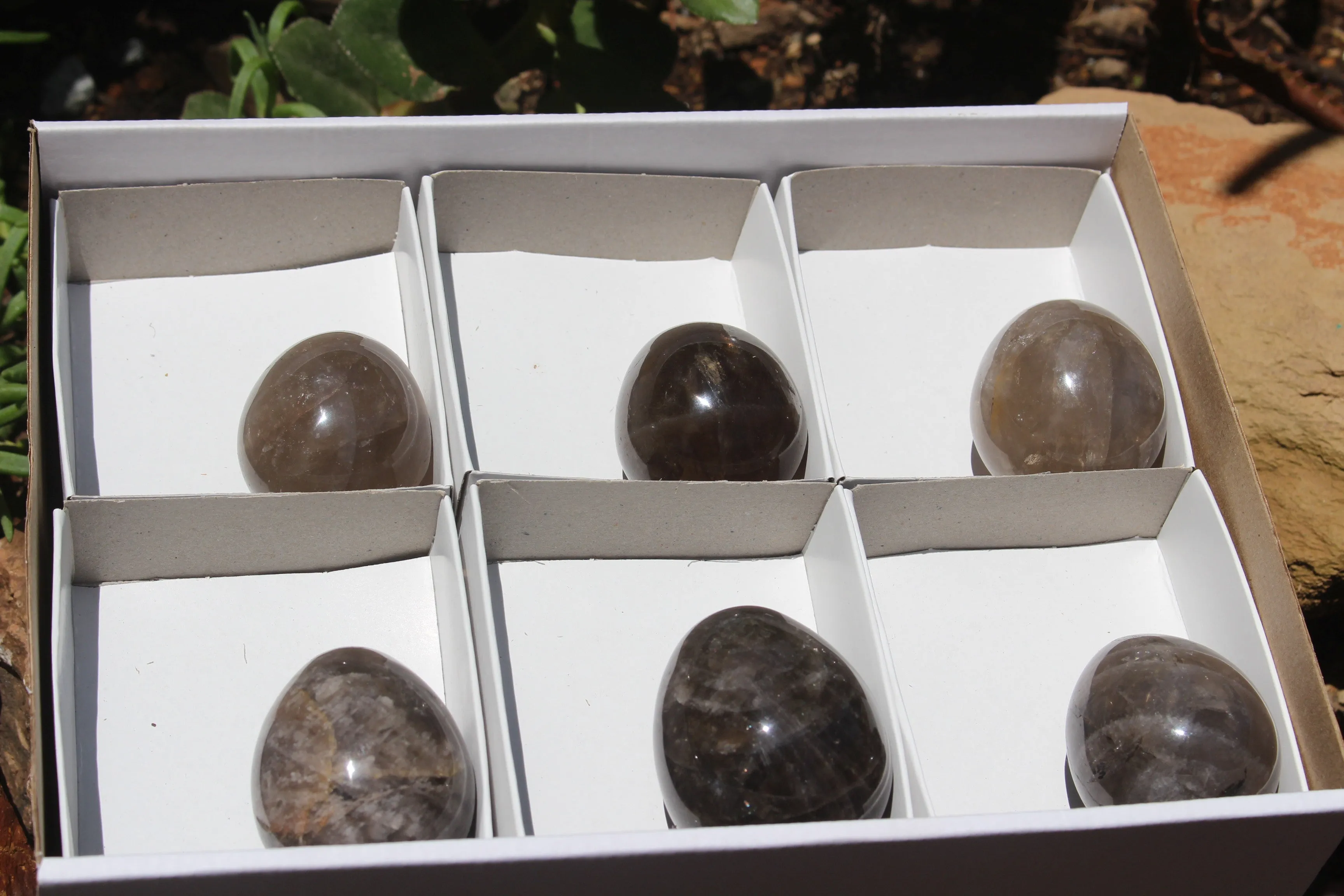 Polished Smokey Quartz Eggs x 6 From Madagascar