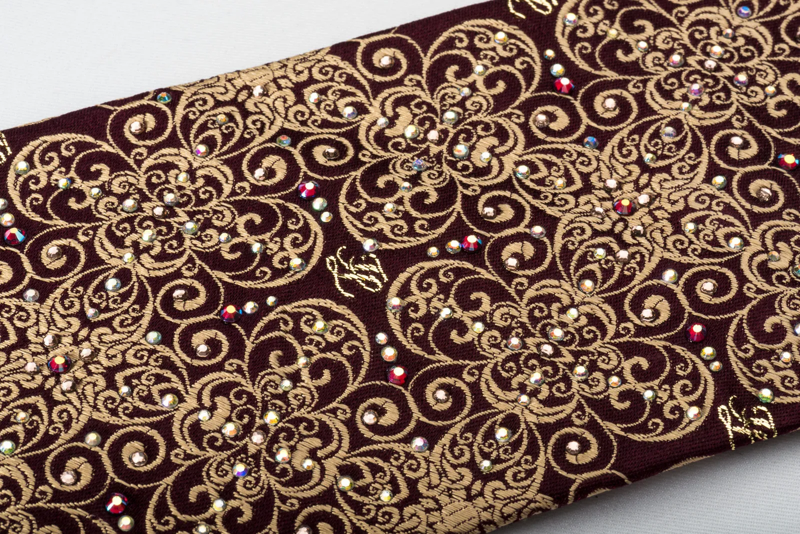 Premierlux Silk Necktie Golden Filigree On Dark Brown Sparkling With Rhinestones