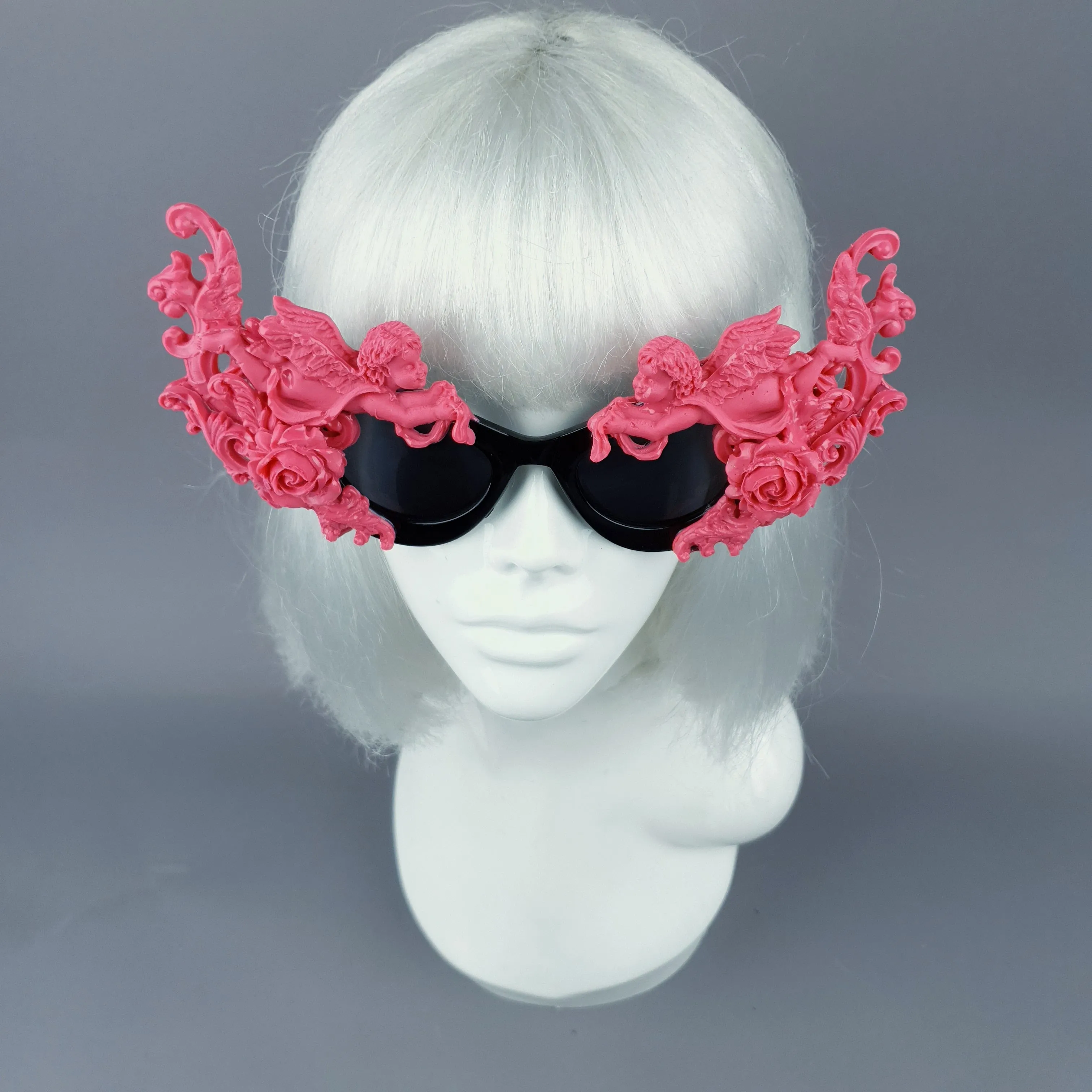 "Godiva" Ornate Pink Filigree on Black Sunglasses