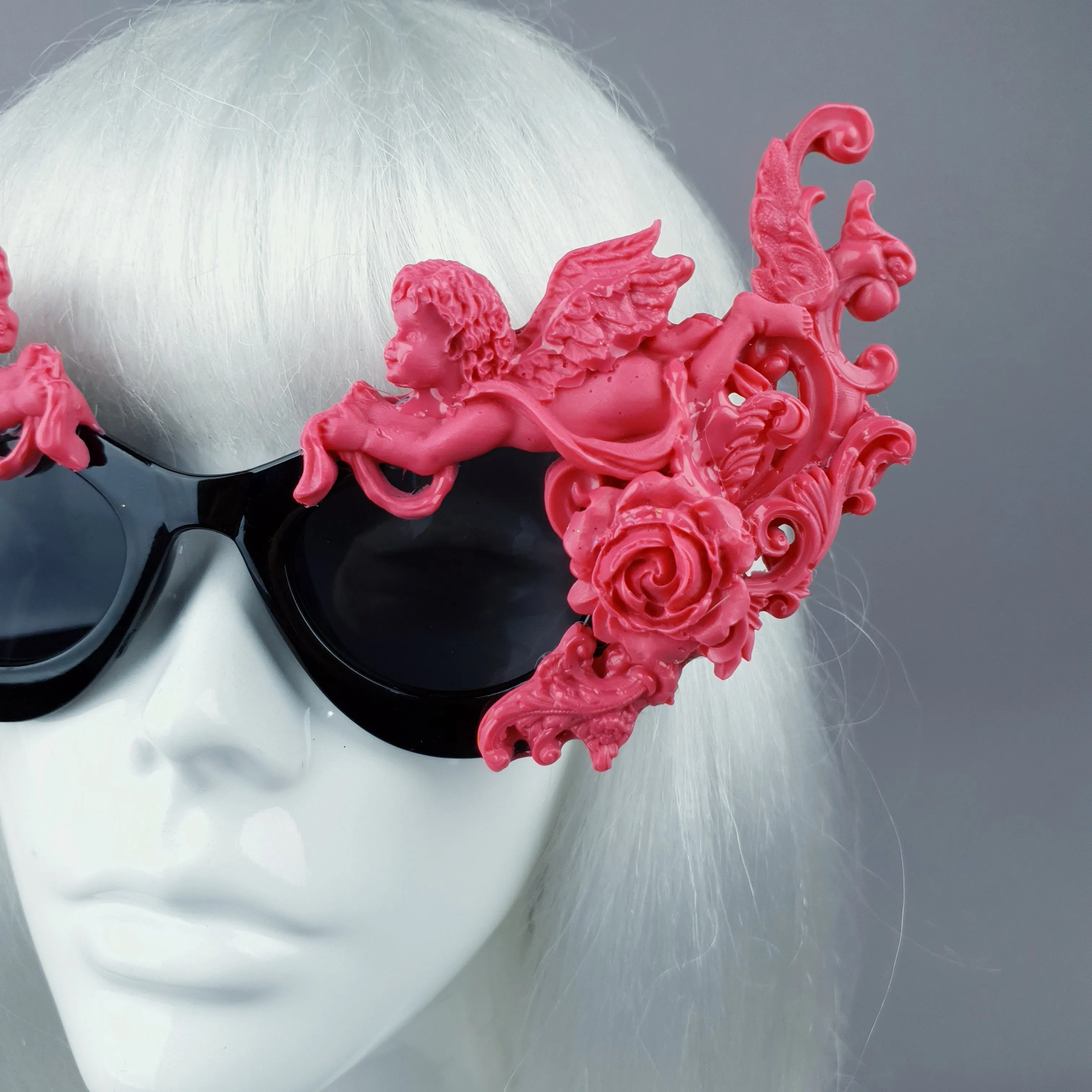 "Godiva" Ornate Pink Filigree on Black Sunglasses