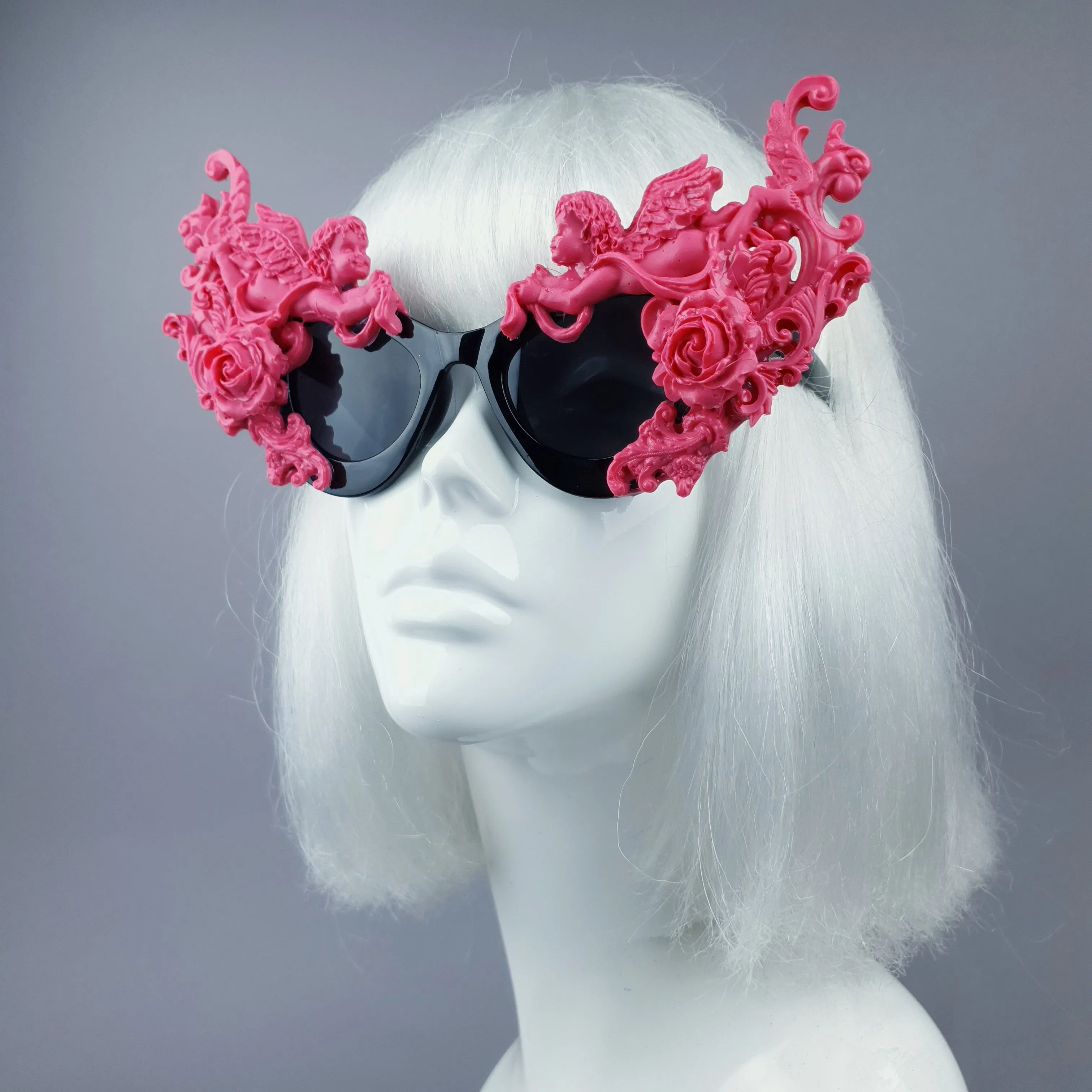 "Godiva" Ornate Pink Filigree on Black Sunglasses