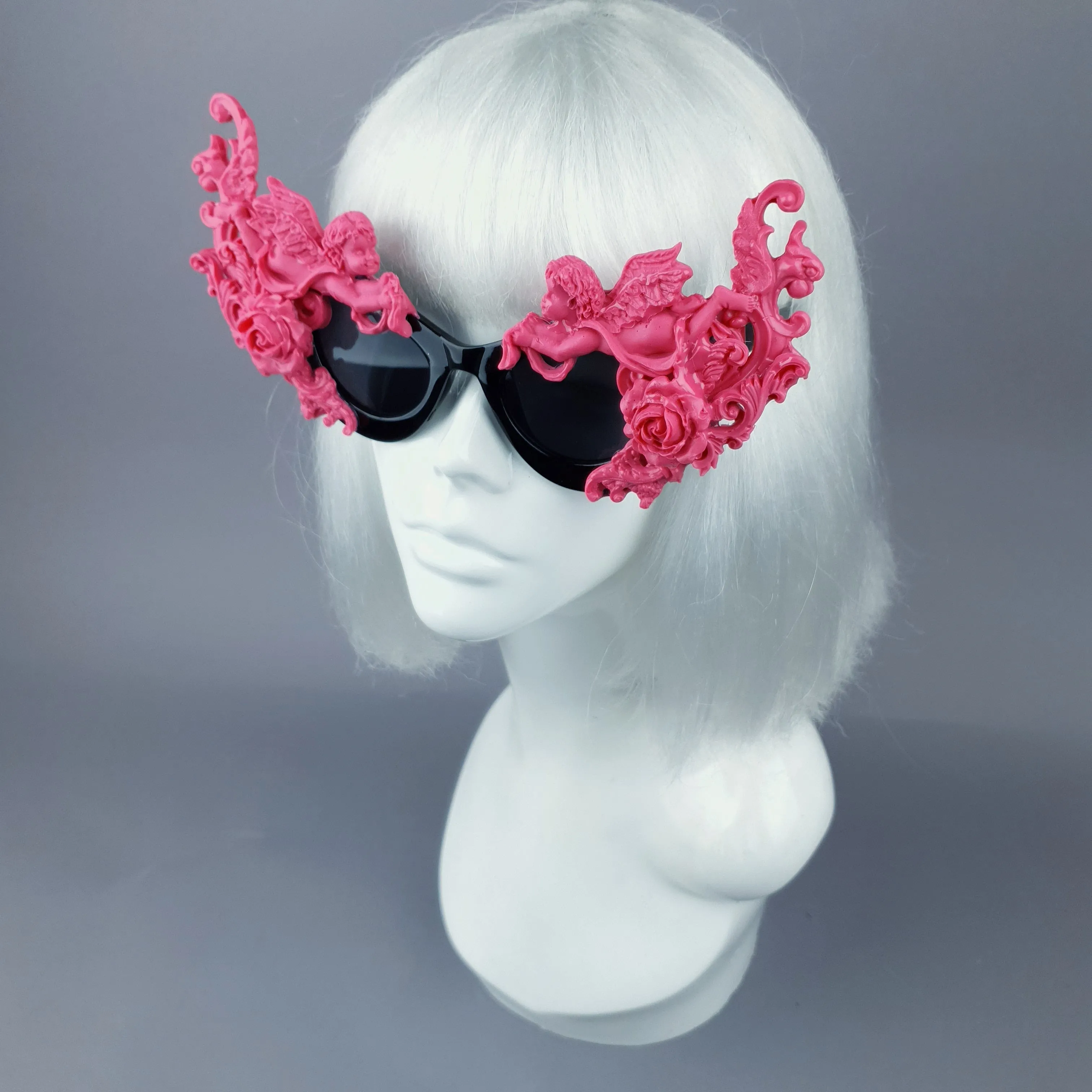 "Godiva" Ornate Pink Filigree on Black Sunglasses