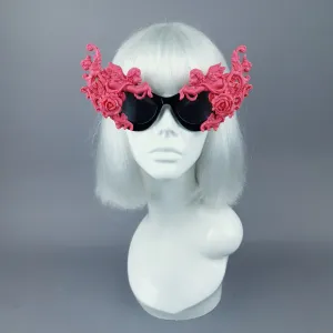 "Godiva" Ornate Pink Filigree on Black Sunglasses