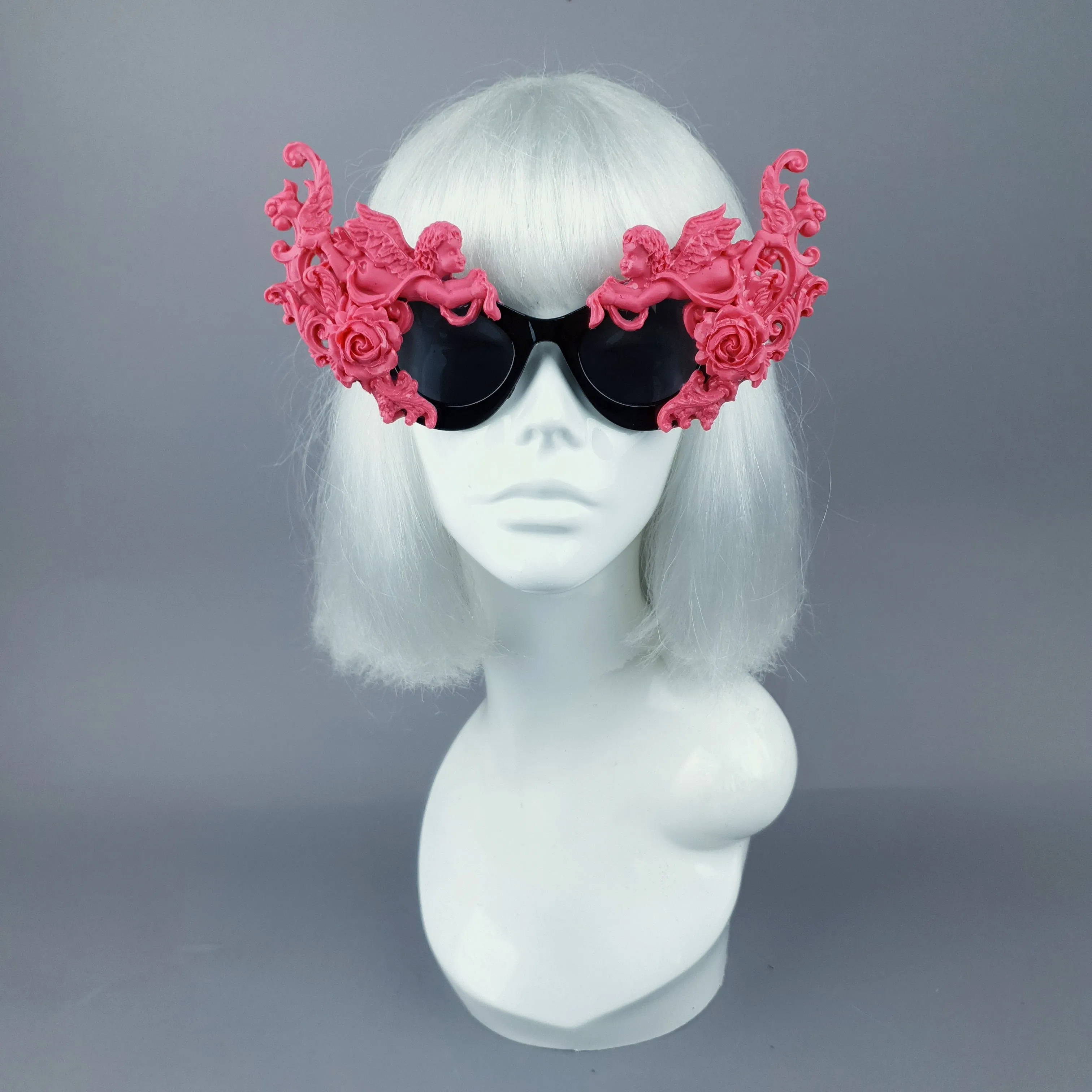 "Godiva" Ornate Pink Filigree on Black Sunglasses