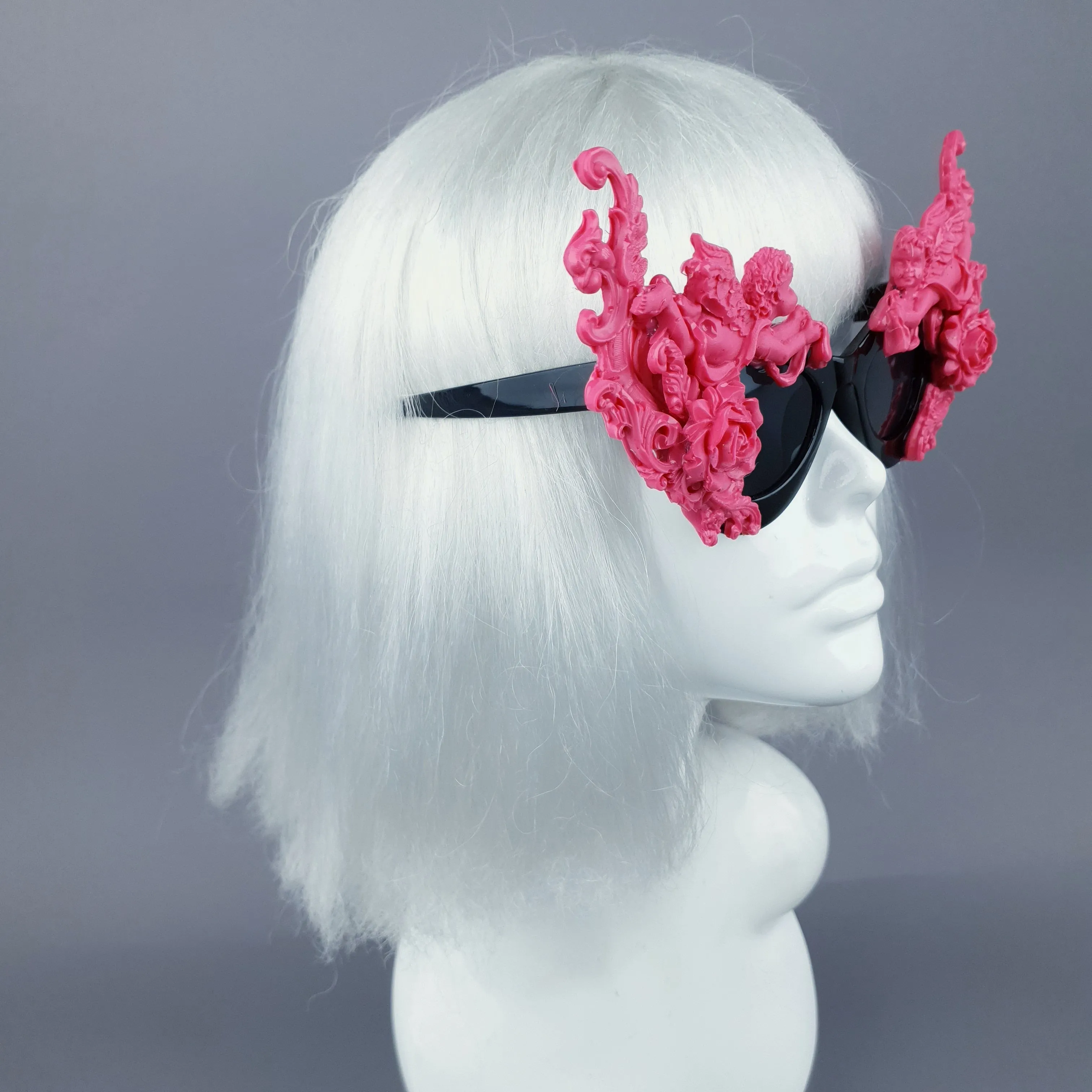 "Godiva" Ornate Pink Filigree on Black Sunglasses