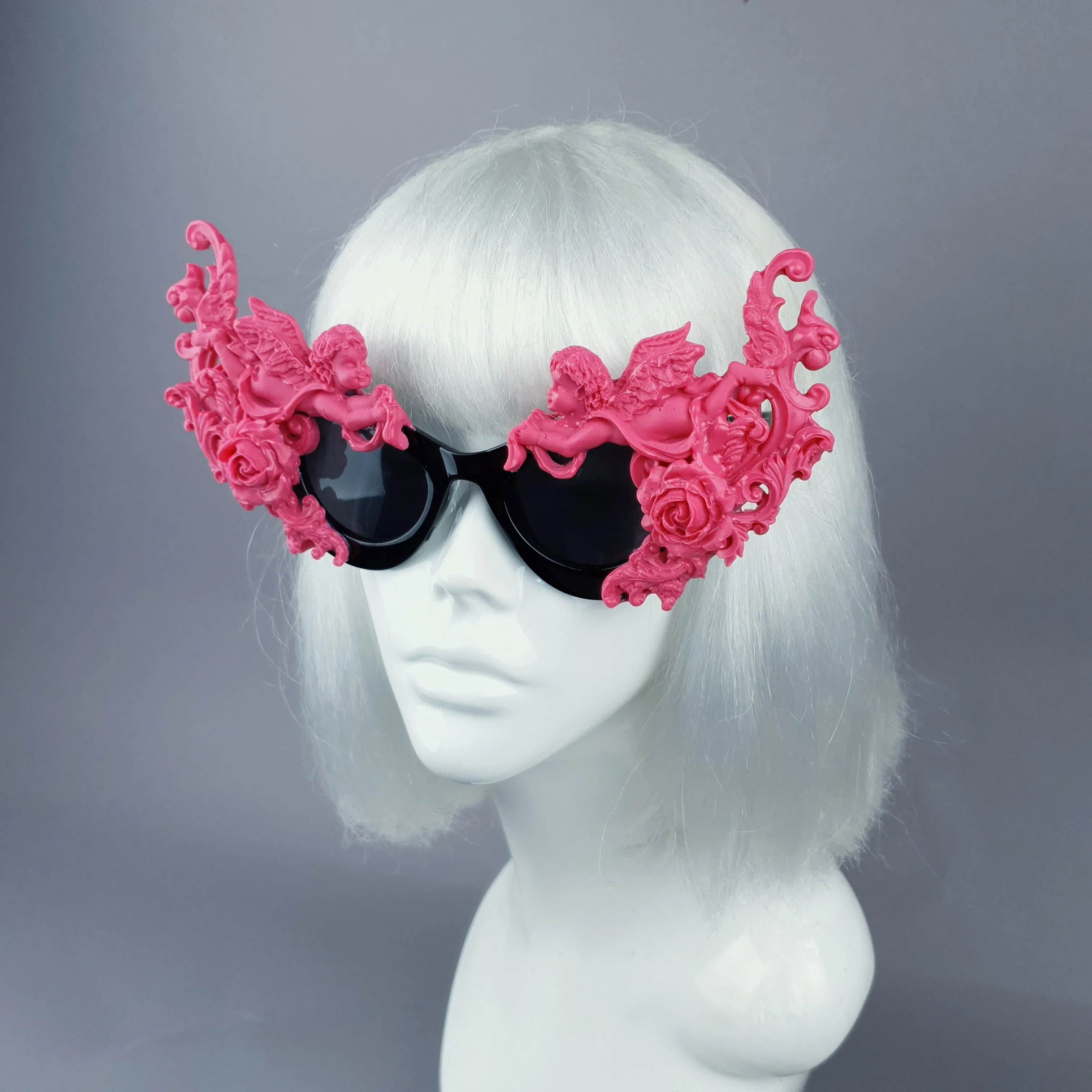 "Godiva" Ornate Pink Filigree on Black Sunglasses